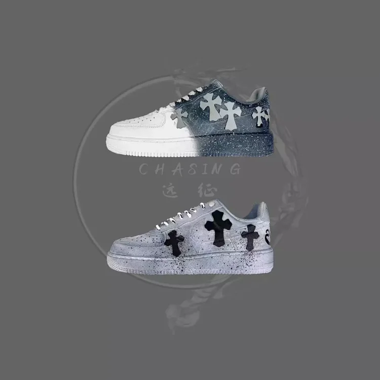 Air Force 1'07 Low浸染白蓝黑做旧泼墨克罗心空军一号板鞋