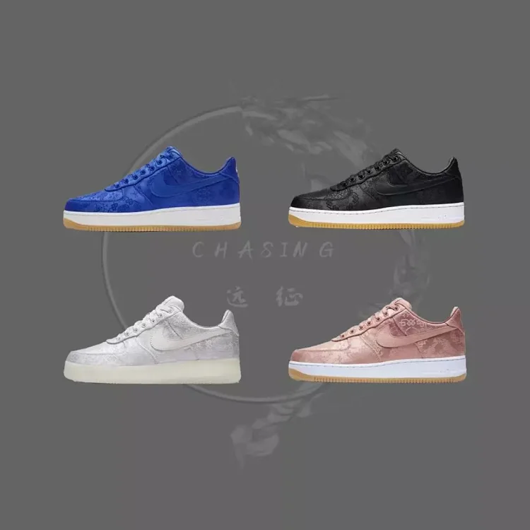 空军一号Air Force 1 x Clot AF1冠希联名黑丝绸白丝绸蓝丝绸玫瑰金丝绸板鞋运动鞋 纯白小麦高帮低帮休闲鞋四钩权志龙情人节冰块冰蓝骨白泫雅同款小四钩男鞋女鞋情侣鞋学