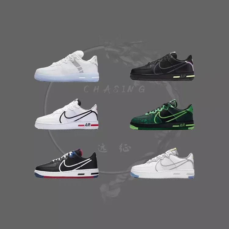 AF1 Air Force react空军一号板鞋运动鞋 纯白小麦高帮低帮休闲鞋四钩权志龙情人节冰块冰蓝骨白泫雅同款小四钩男鞋女鞋情侣鞋学生潮流休闲板鞋气垫鞋头层真皮小白鞋