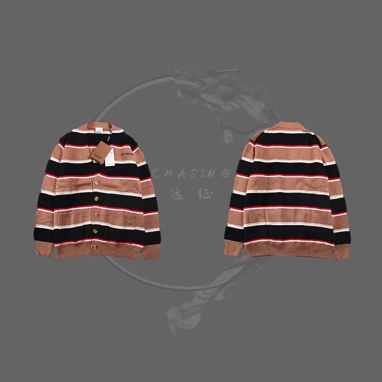 【天花板】BB 22FW 胸前小LOGO刺绣卡其色条纹开衫